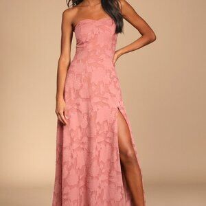 Lulus Garden Of Romance Rusty Rose Burnout Maxi Dress Pink - Size M